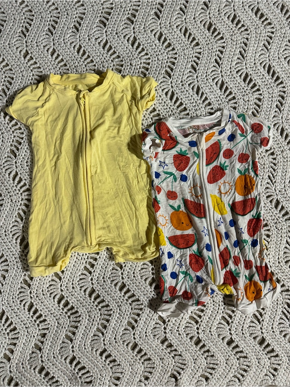 Little Sleepies Shorties Yellow Zip Romper & Fruit Print Zip Romper Set